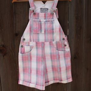 Pink Plaid Vintage Overalls Shorts